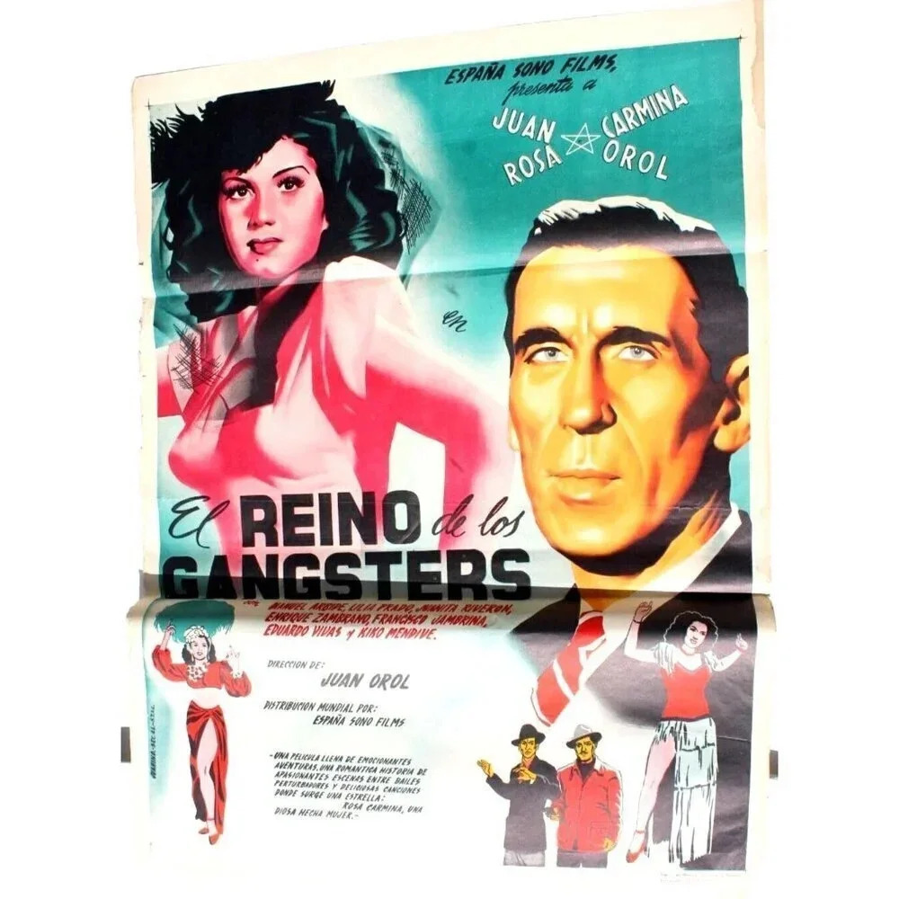 Juan Orol Rosa Carmina Renau art EL REINO DE LOS GANGSTERS Mexican Movie Poster